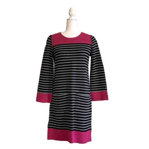 Eliza J Dress Black Gray Pink Striped Pockets Knit Sweater Shift Dress Small - Picture 3 of 10